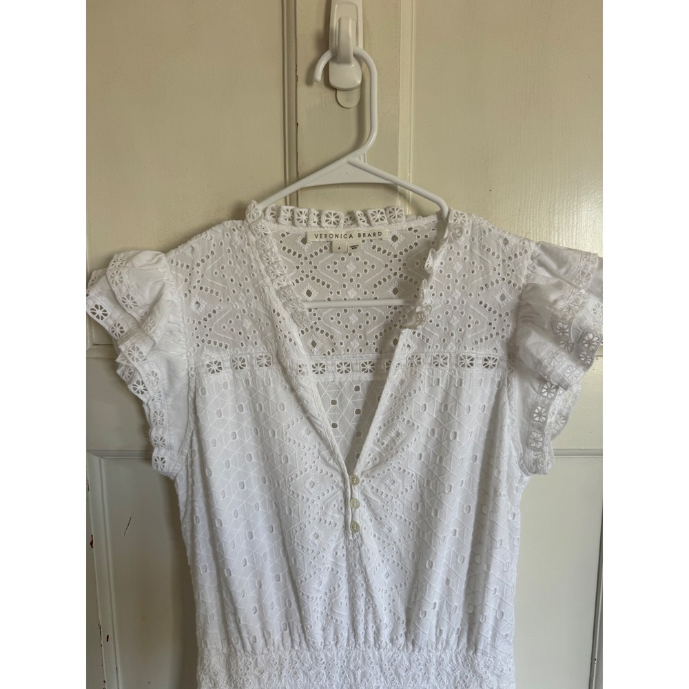 Veronica Beard Satori white flutter sleeve eyelet cotton maxi dress size 4 - Picture 3 of 11